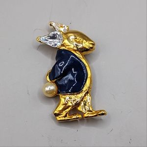 Vintage Jeweled Brooch Rabbit in Waistcoat